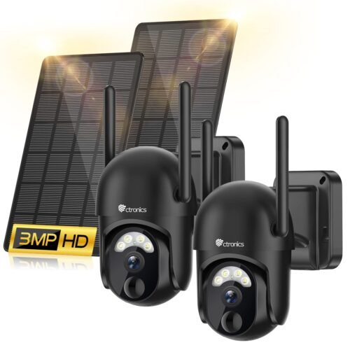 Caméra de surveillance Ctronics 2K 3MP 7800mAh Panneau Solaire