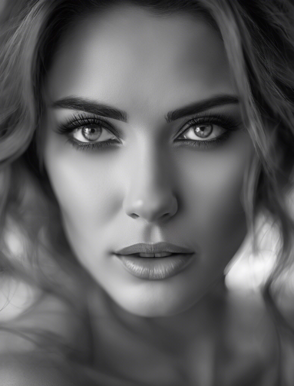 A black and white photograph capturing the emotion in the eyes of the model, beautiful, classic, highly detailed, full texture, in 8k resolution.